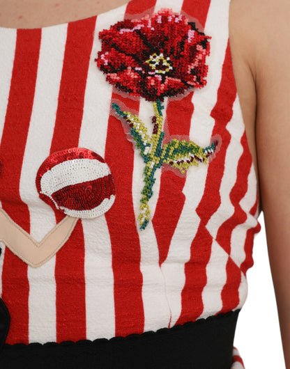 Dolce & Gabbana Red White Floral Sleeveless Sheath Midi Dress