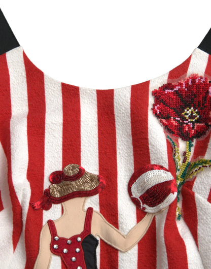 Dolce & Gabbana Red White Floral Sleeveless Sheath Midi Dress