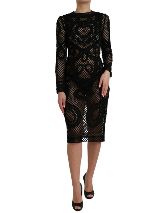 Dolce & Gabbana Black Sheer Long Sleeves Sheath Midi Dress