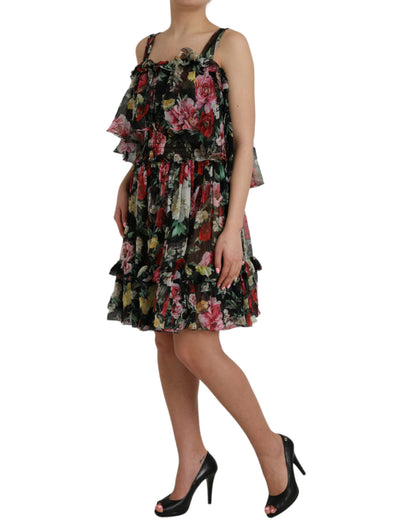 Dolce & Gabbana Black Floral Silk A-line Sleeveless Dress
