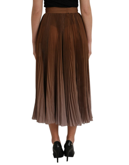 Dolce & Gabbana Brown Polyester Pleated High Waist Midi Skirt