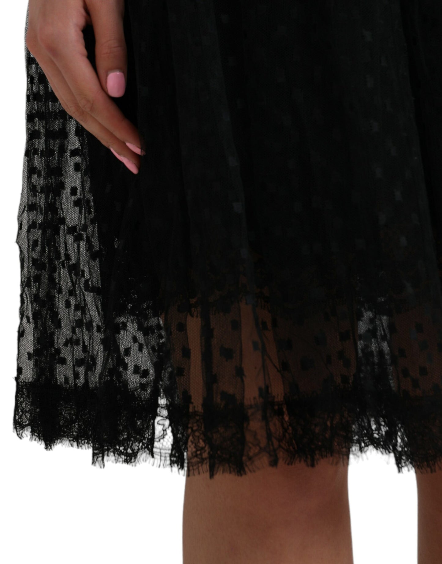 Dolce & Gabbana Black Nylon Lace Trim High Waist A-line Skirt