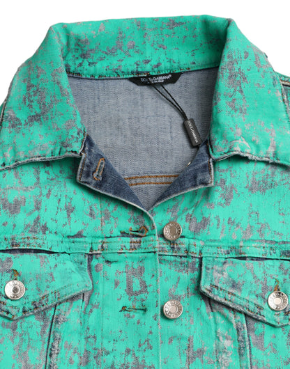 Dolce & Gabbana Green Cotton Tie Dye Cropped Cropped Denim Jacket