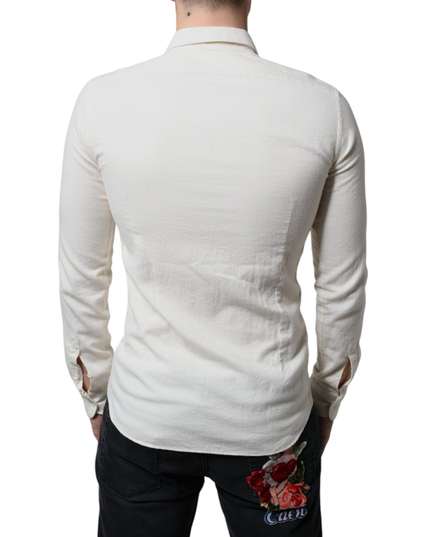 AGLINI Off White Cotton Collared Men Formal Dress Shirt