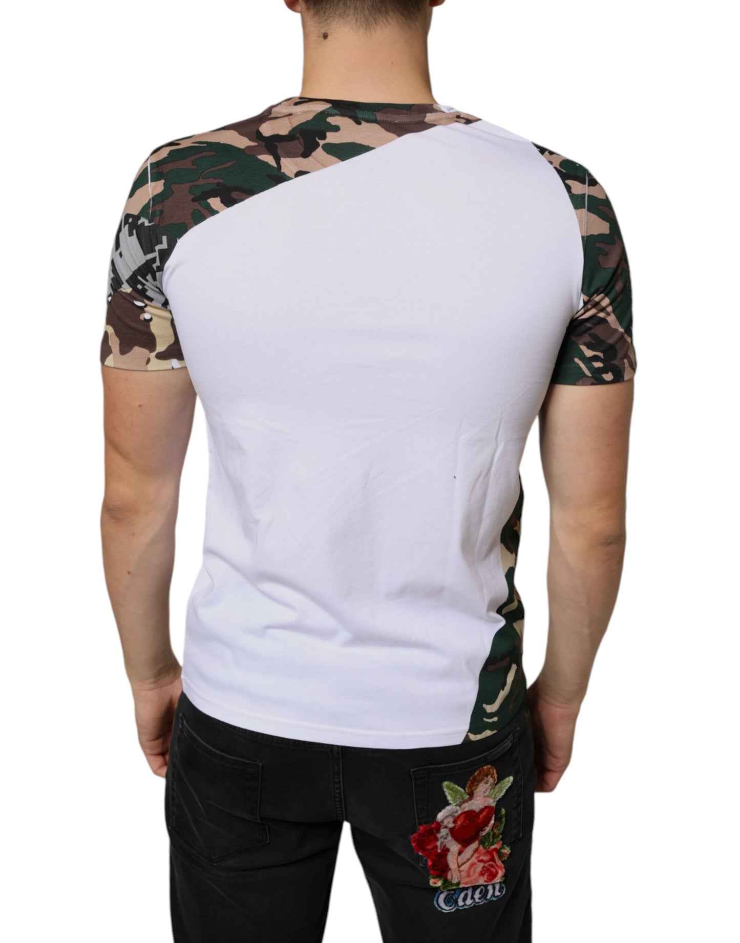 Dolce & Gabbana White Camouflage Stars Crew Neck T-shirt