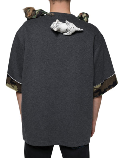 Dolce & Gabbana Gray Camouflage Animal Stuff Cotton T-shirt