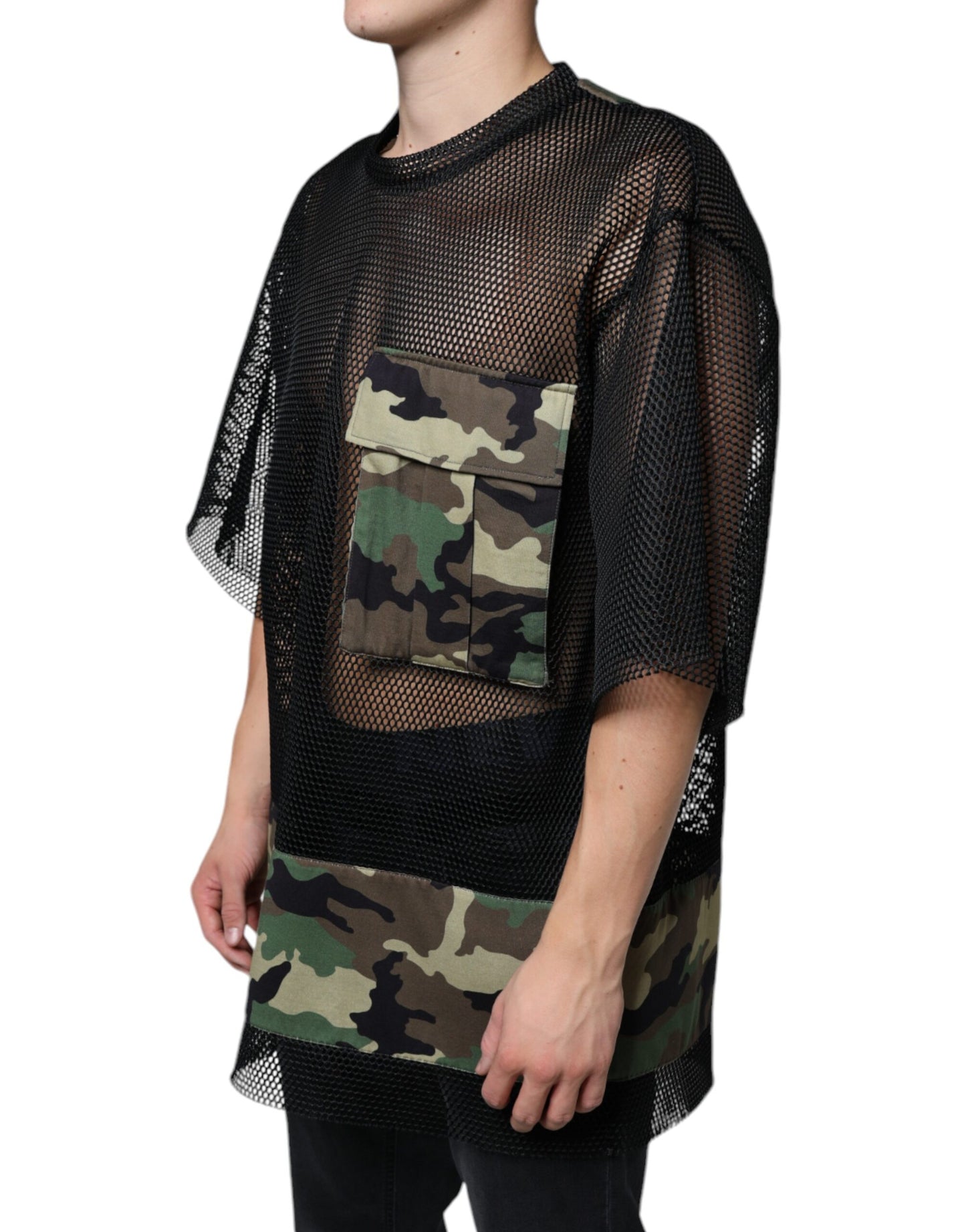 Dolce & Gabbana Black Mesh Camouflage Short Sleeves T-shirt