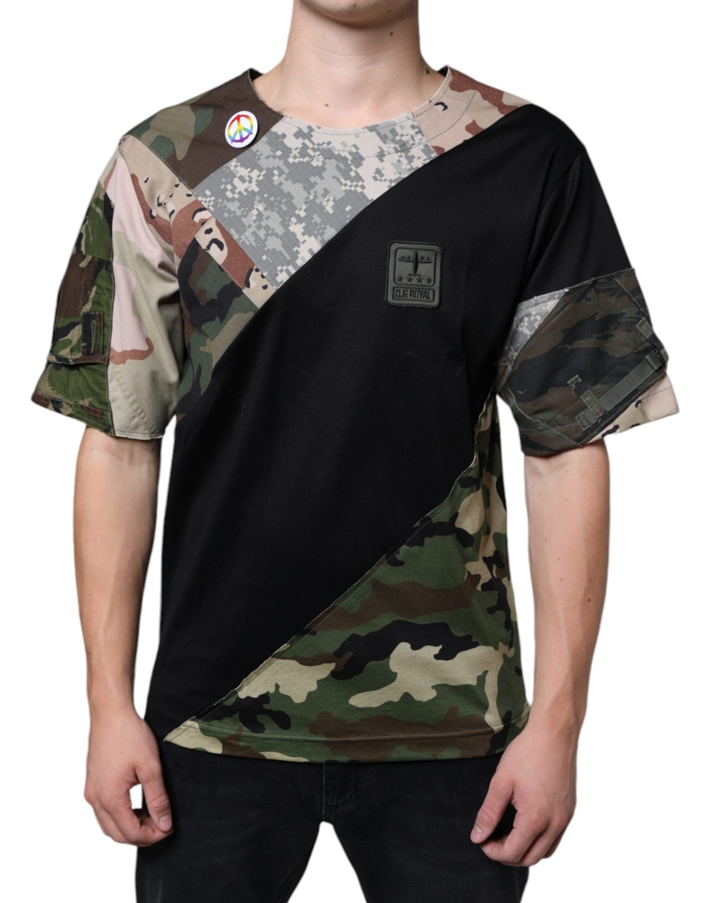 Dolce & Gabbana Multicolor Camouflage Patchwork DG Royal T-shirt