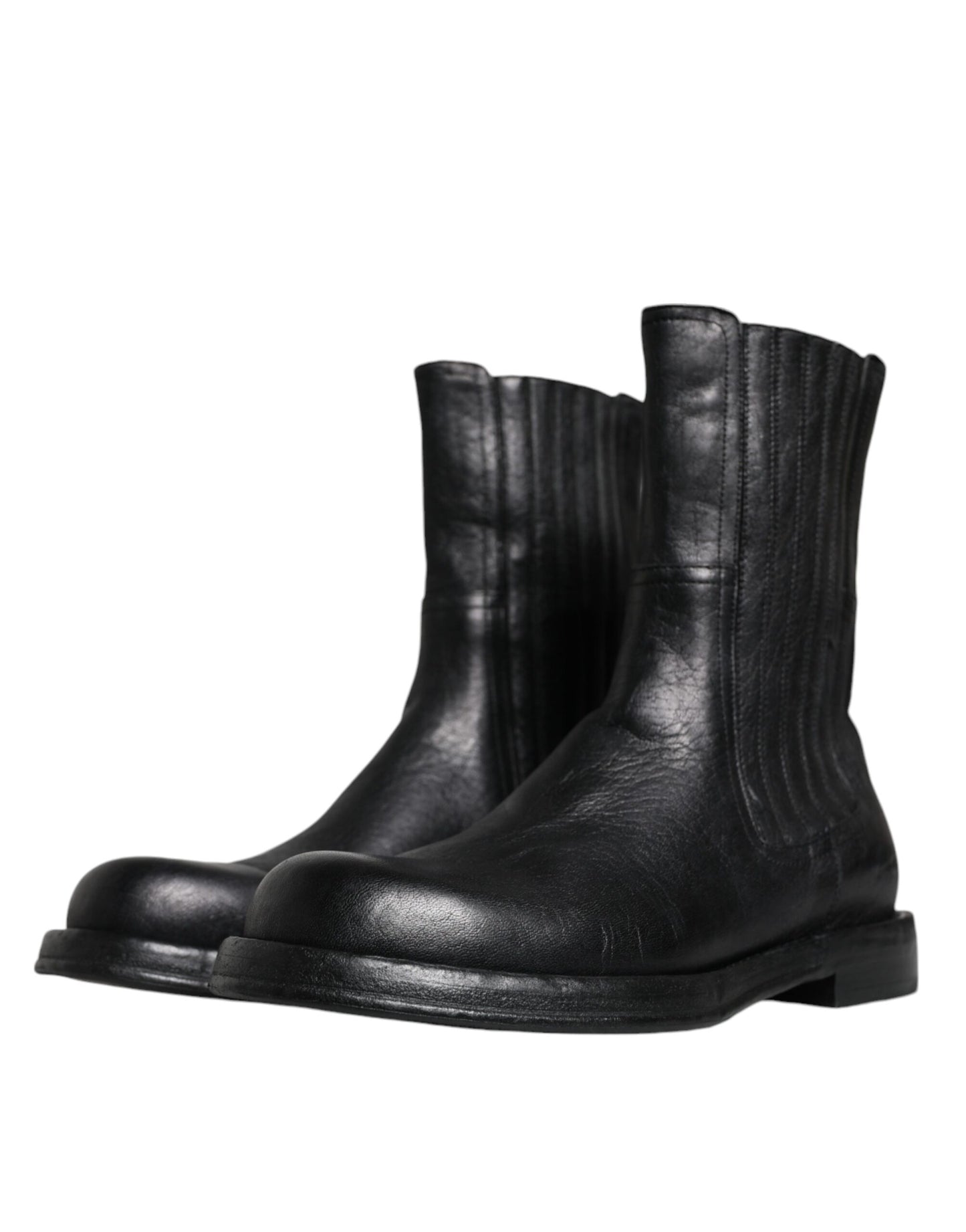 Dolce & Gabbana Black Horse Leather Mid Calf Boots Shoes