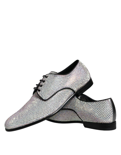 Dolce & Gabbana Silver Leather Rhinestones Derby Dress Shoes