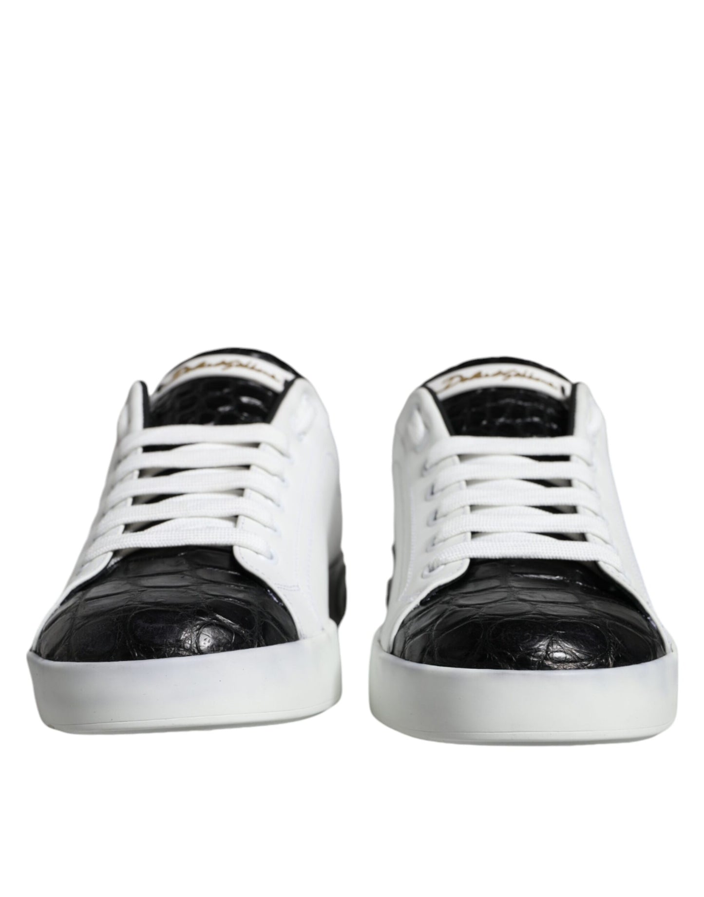 Dolce & Gabbana Black Leather Logo Portofino Sneaker Shoes