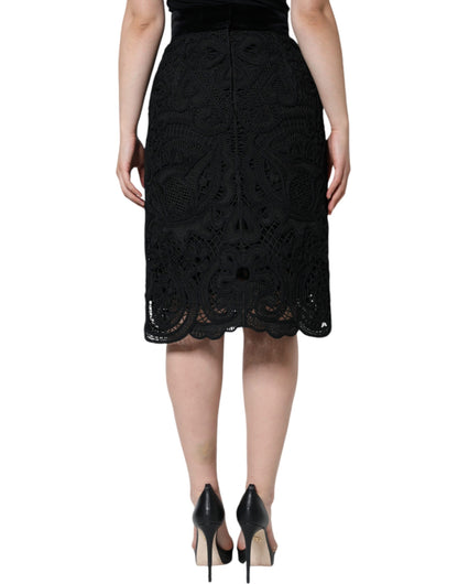 Dolce & Gabbana Black Floral Lace HighWaist Pencil Cut Skirt