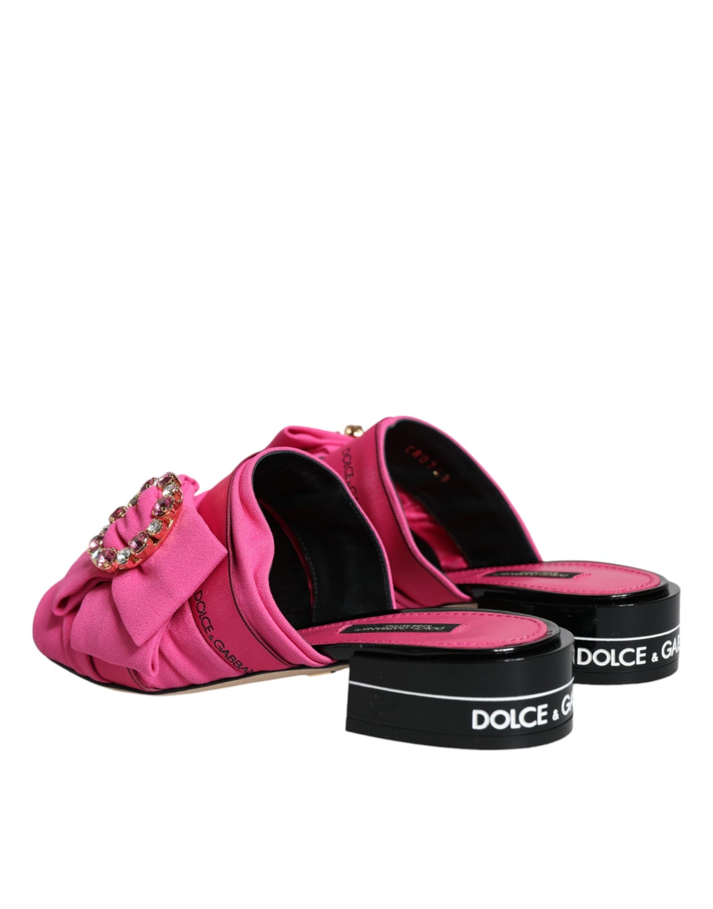 Dolce & Gabbana Pink Black Crystal Slides Sandals Shoes