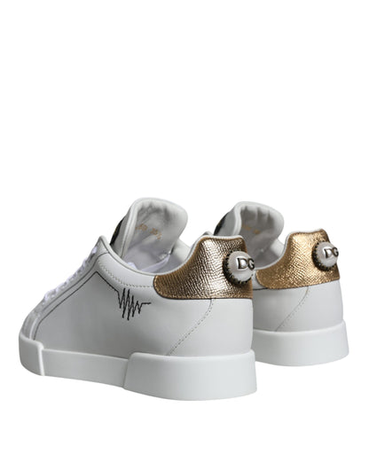 Dolce & Gabbana White Leather Portofino Low Top Sneaker Shoes