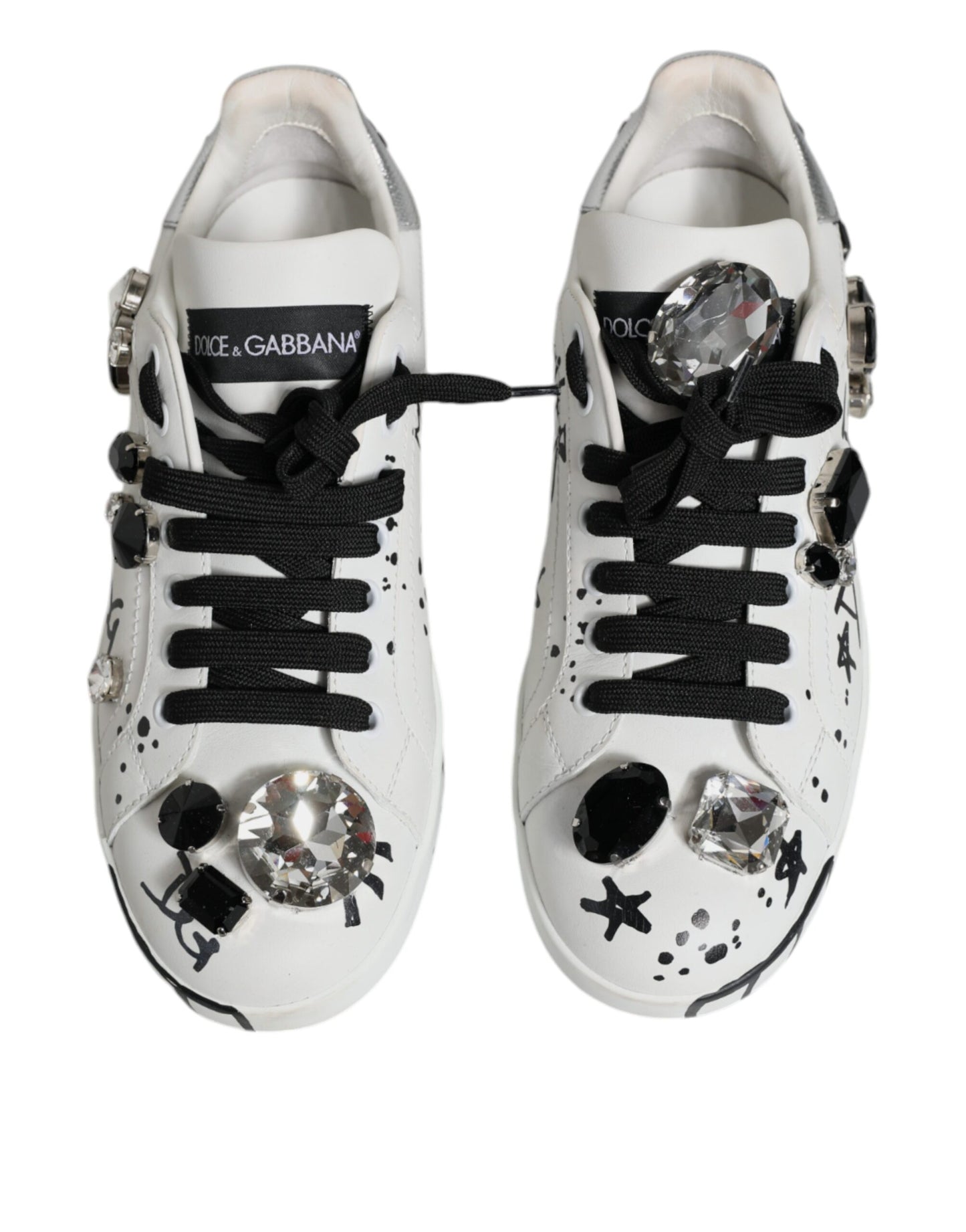 Dolce & Gabbana White Crystal Portofino Low Top Sneaker Shoes