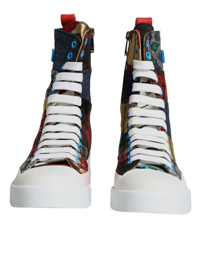 Dolce & Gabbana Multicolor Patchwork Logo High Top Sneakers Shoes