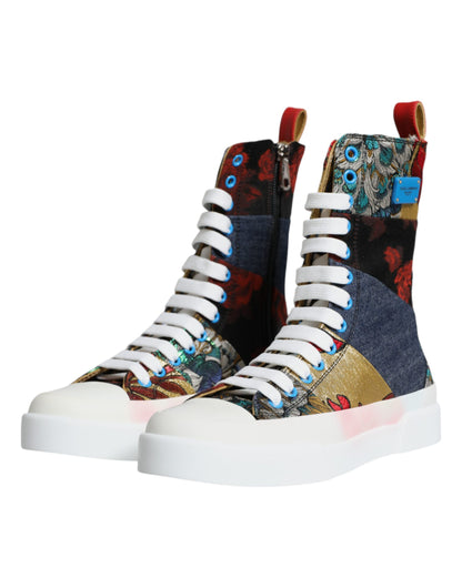 Dolce & Gabbana Multicolor Patchwork Logo High Top Sneakers Shoes