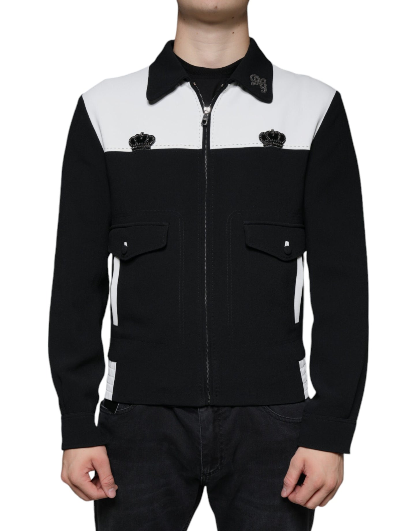 Dolce & Gabbana Black White DG Crown Full Zip Blouson Jacket