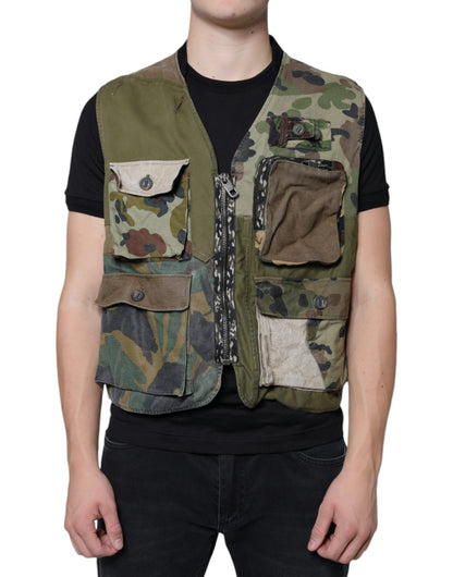 Dolce & Gabbana Multicolor Patchwork Sleeveless Vest Jacket