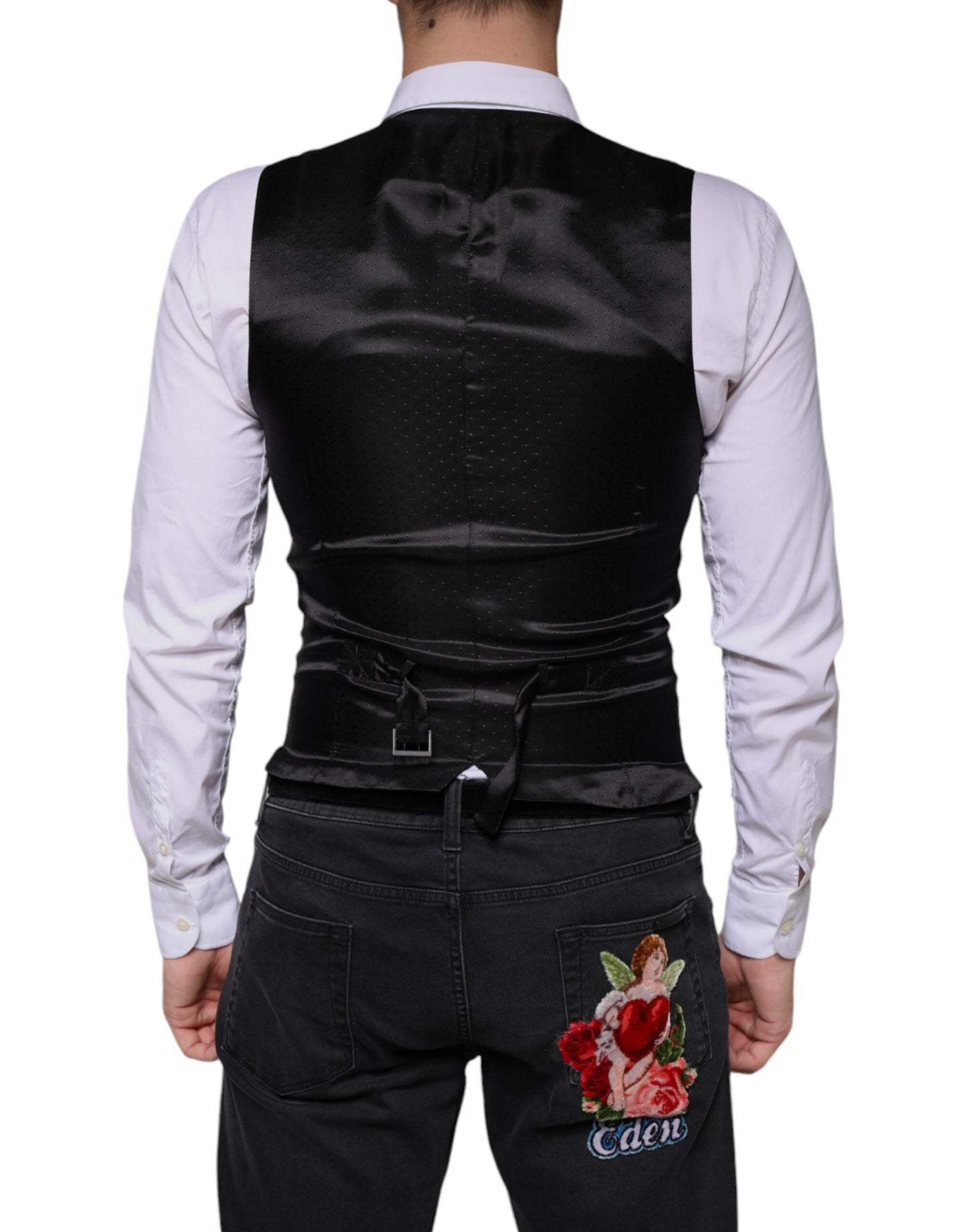 Dolce & Gabbana Black Wool Waistcoat Dress Formal Vest