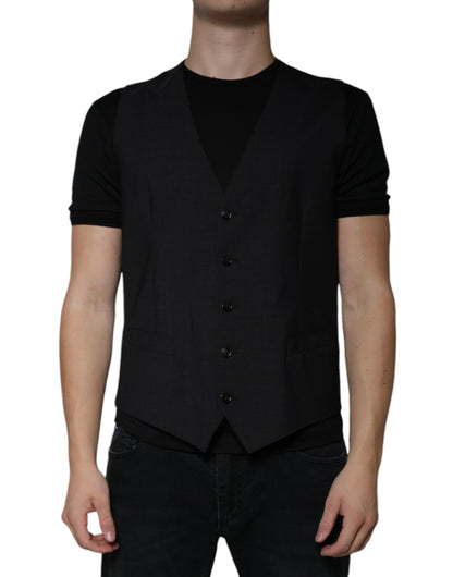 Dolce & Gabbana Black Wool Waistcoat Dress Formal Vest