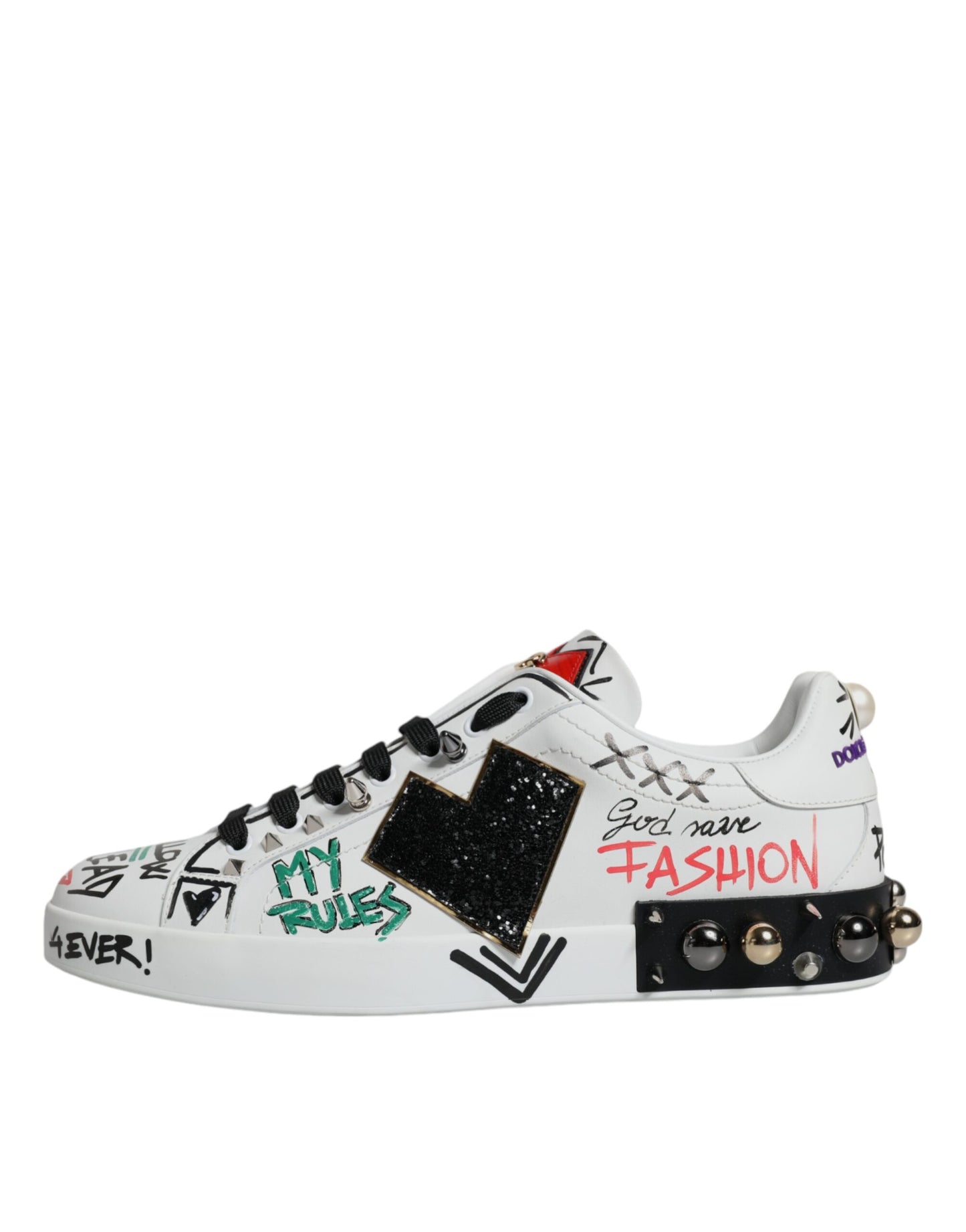 Dolce & Gabbana White Heart Studded Low Top Sneakers Shoes