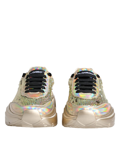 Dolce & Gabbana Gold Sequin Iridiscent Daymaster Sneakers Shoes