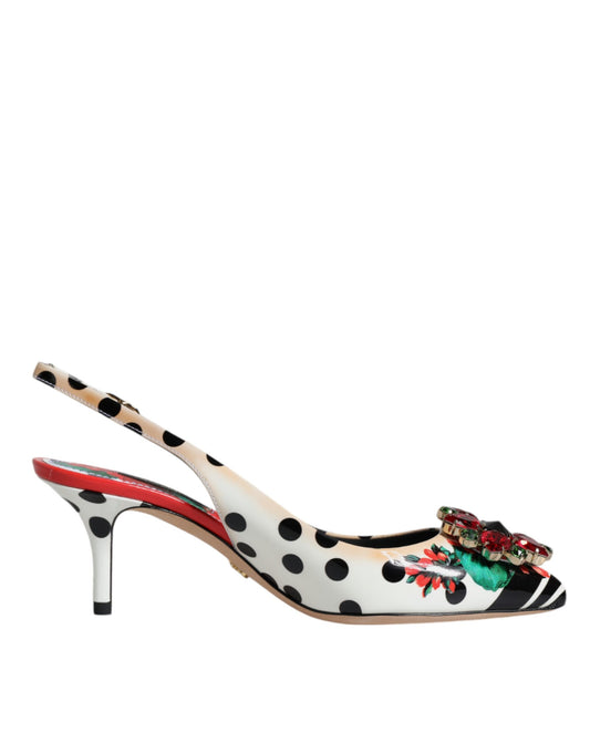 Dolce & Gabbana Multicolor Leather Crystal Heels Slingback Shoes