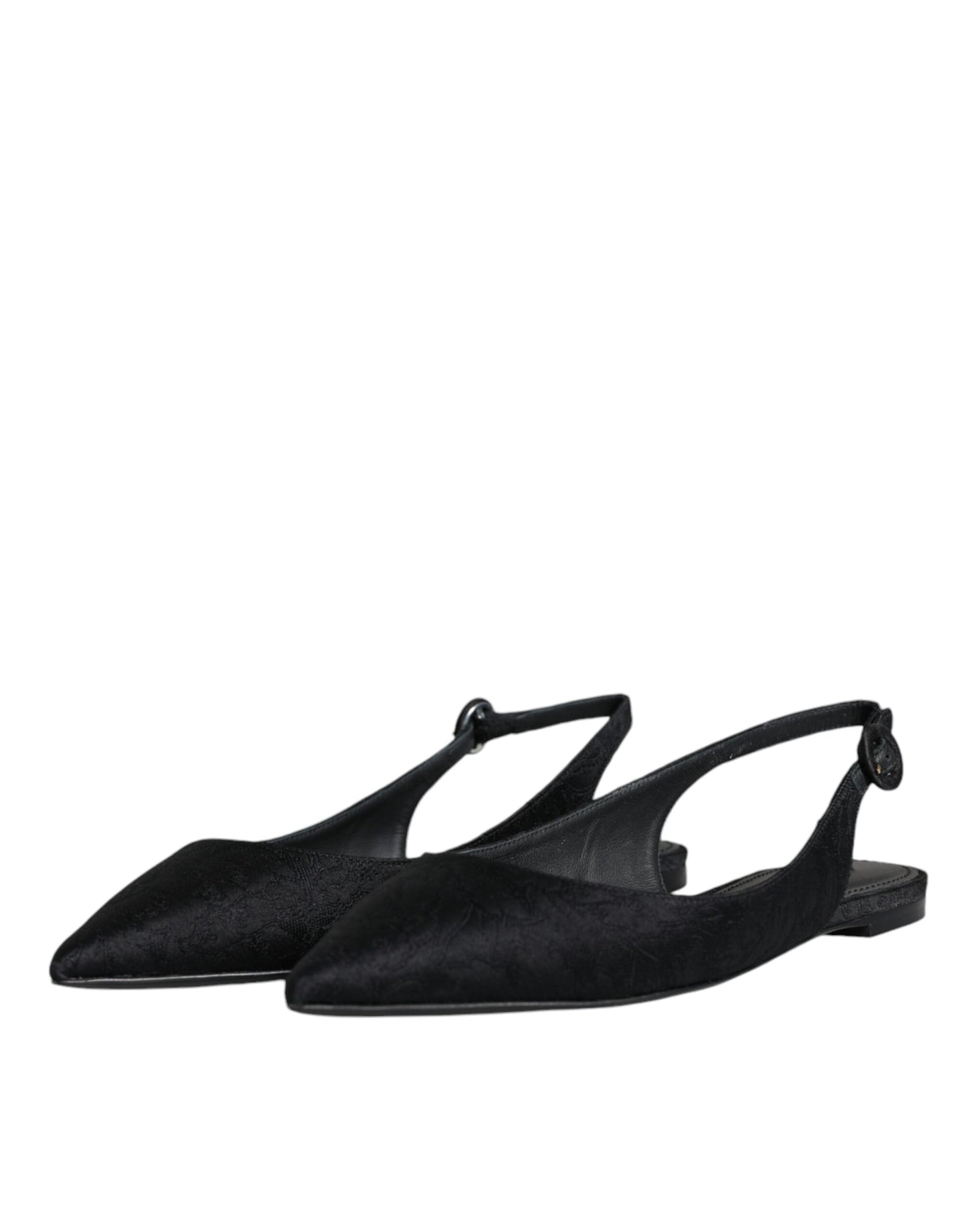 Dolce & Gabbana Black Brocade Flats Sandals Slingback Shoes