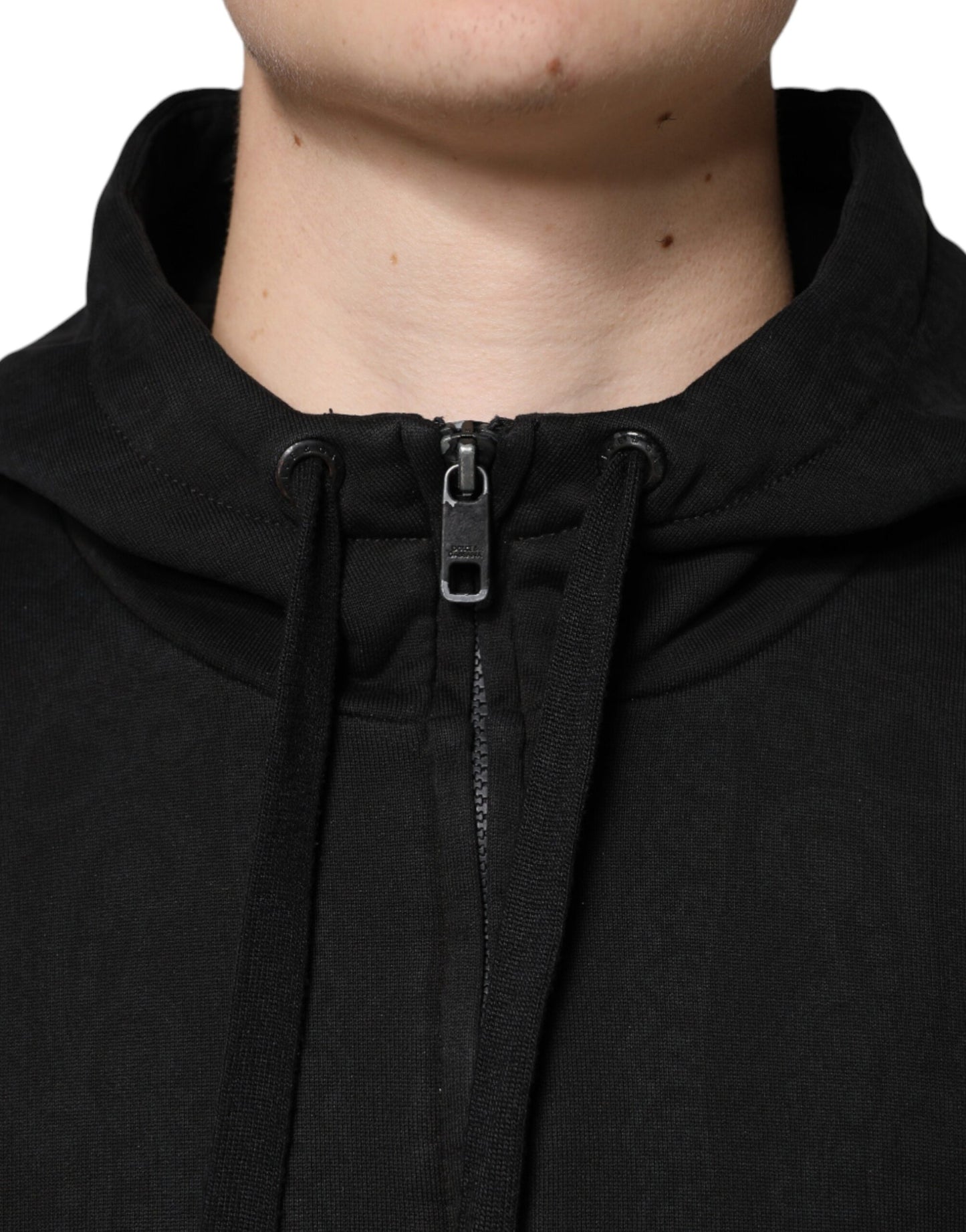 Dolce & Gabbana Black Cotton Full Zip Hooded Bomber Jacket