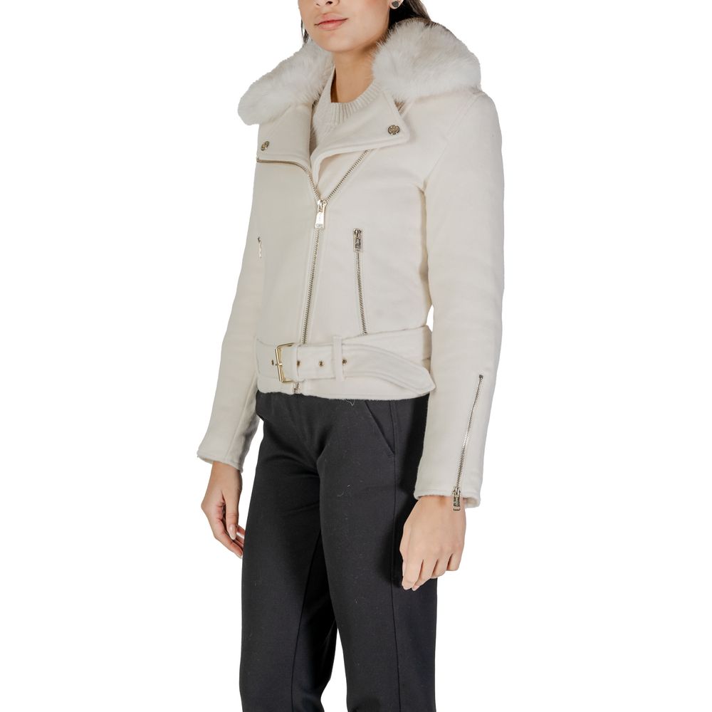 Guess Cream Polyester Jackets & Coat