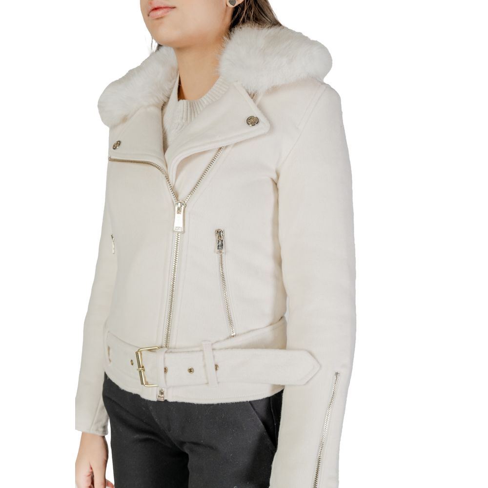 Guess Cream Polyester Jackets & Coat