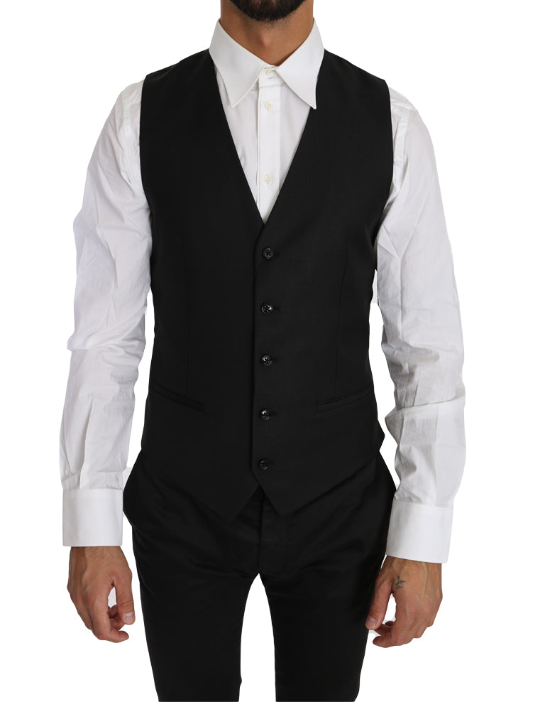 Dolce & Gabbana Sleek Black Wool-Silk Formal Vest