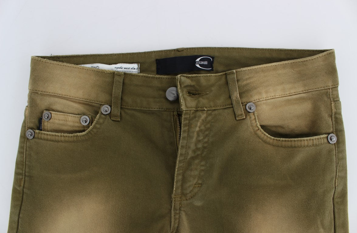 Cavalli Green Slim Fit Cotton Stretch Jeans