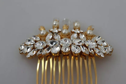 Dolce & Gabbana Gold Brass Clear Crystal Hair Stick Accessory Comb