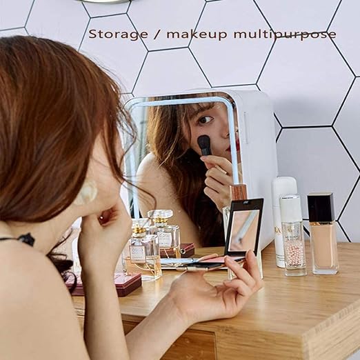 Mini Fridge Portable Cosmetic Refrigerator Mirror And Led Lighting Used for Beauty Skin Care in Home & Car of 4L