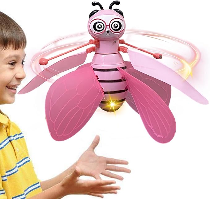 لعبة النحلة الطائرة | النحلة الطائرة التعريفي اليد | كرة طائرة يتم التحكم فيها يدويًا، آلة طيران صغيرة تعمل بالحث على شكل نحلة، وردي