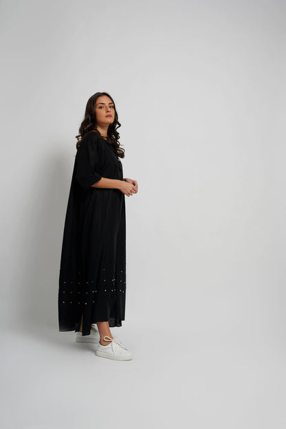 Ava oversized black linen kaftan