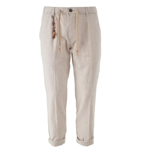 Yes Zee Beige Linen Men Trouser