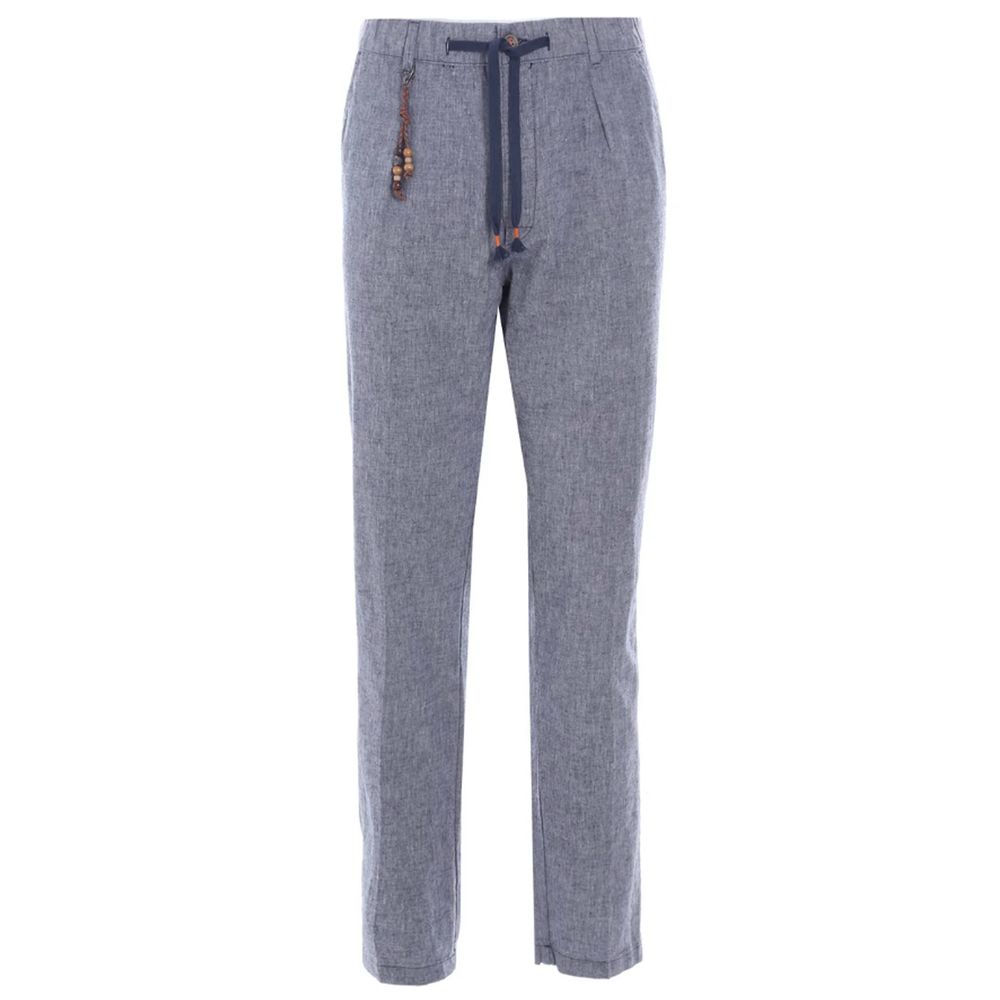 Yes Zee Light Blue Linen Men Trouser