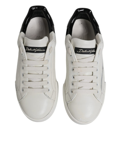 Dolce & Gabbana White Black Logo Portofino Men Sneaker Shoes
