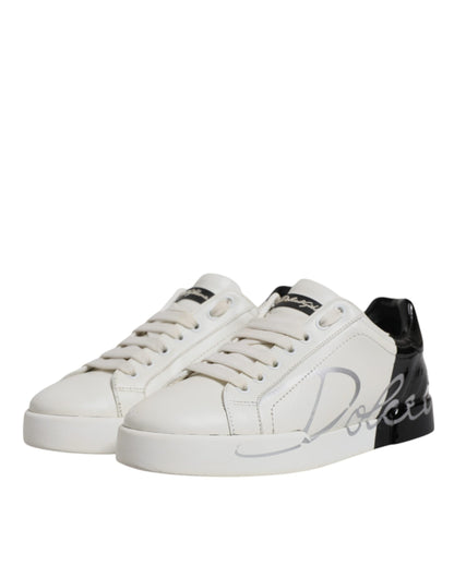 Dolce & Gabbana White Black Logo Portofino Men Sneaker Shoes