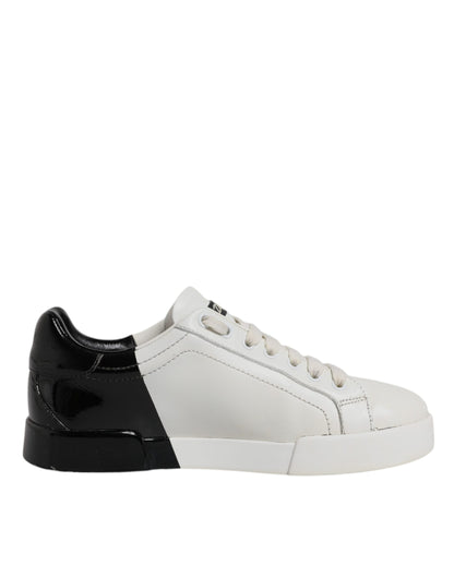 Dolce & Gabbana White Black Logo Portofino Men Sneaker Shoes