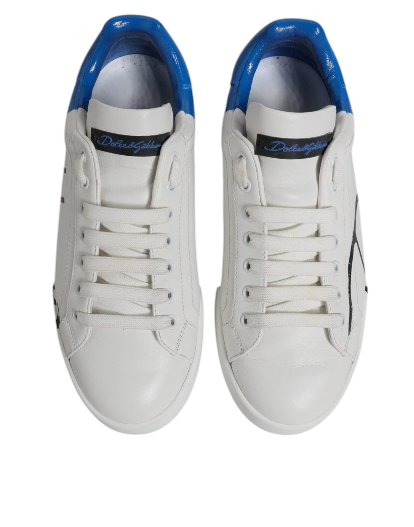 Dolce & Gabbana White Blue Logo Leather Portofino Sneaker Shoes