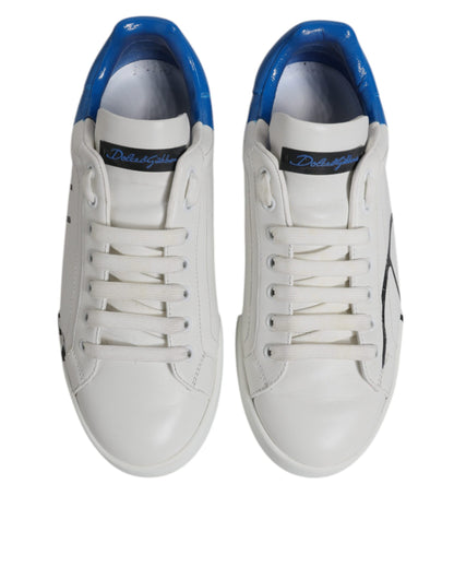 Dolce & Gabbana White Blue Logo Leather Portofino Sneaker Shoes