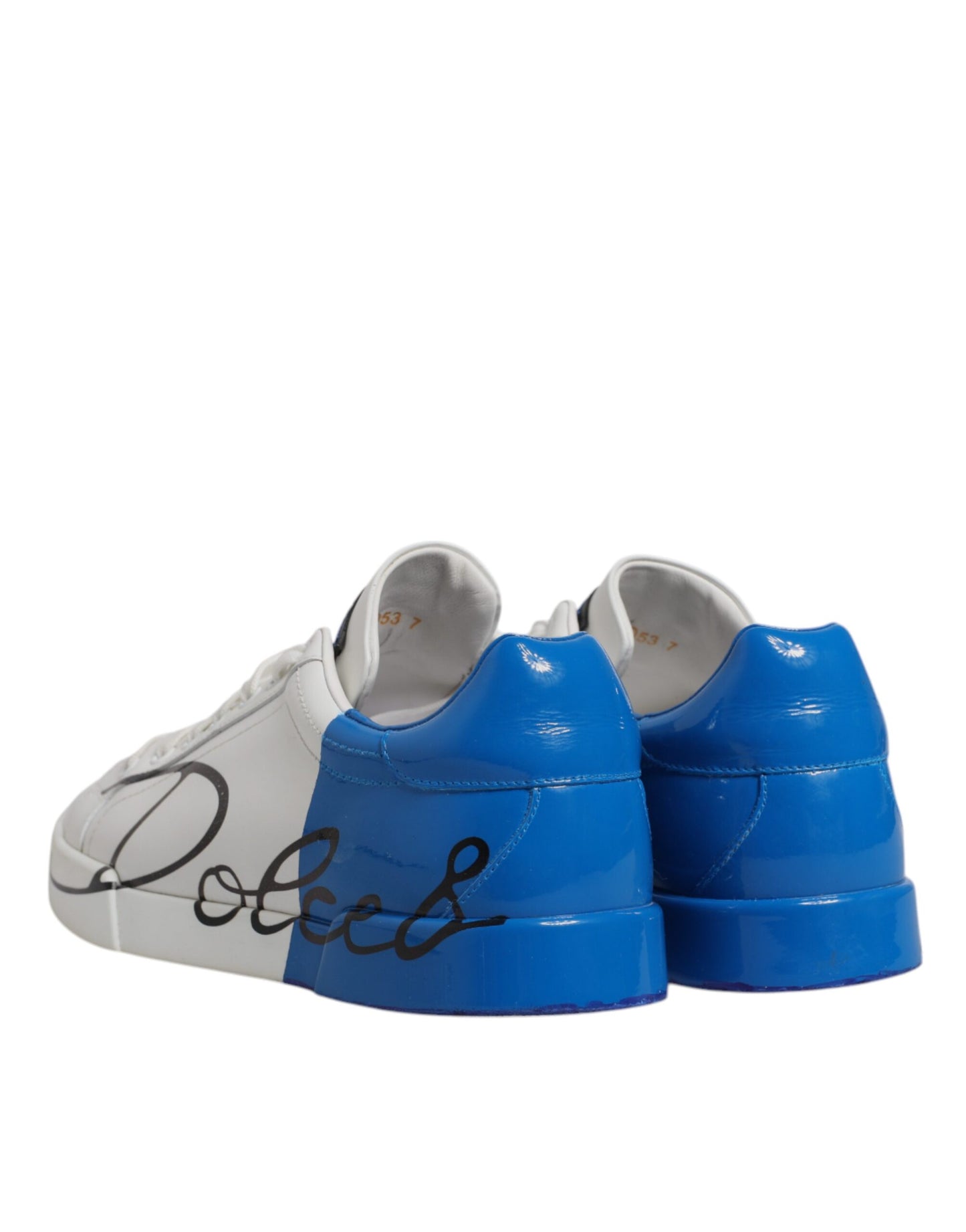 Dolce & Gabbana White Blue Logo Leather Portofino Sneaker Shoes