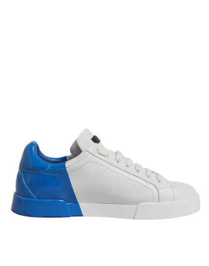 Dolce & Gabbana White Blue Logo Leather Portofino Sneaker Shoes