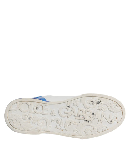Dolce & Gabbana White Blue Logo Leather Portofino Sneaker Shoes