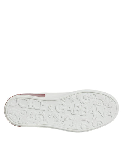 Dolce & Gabbana White Red Leather Portofino Men Sneaker Shoes