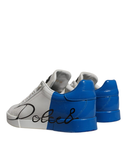Dolce & Gabbana White Blue Logo Portofino Sneakers Shoes